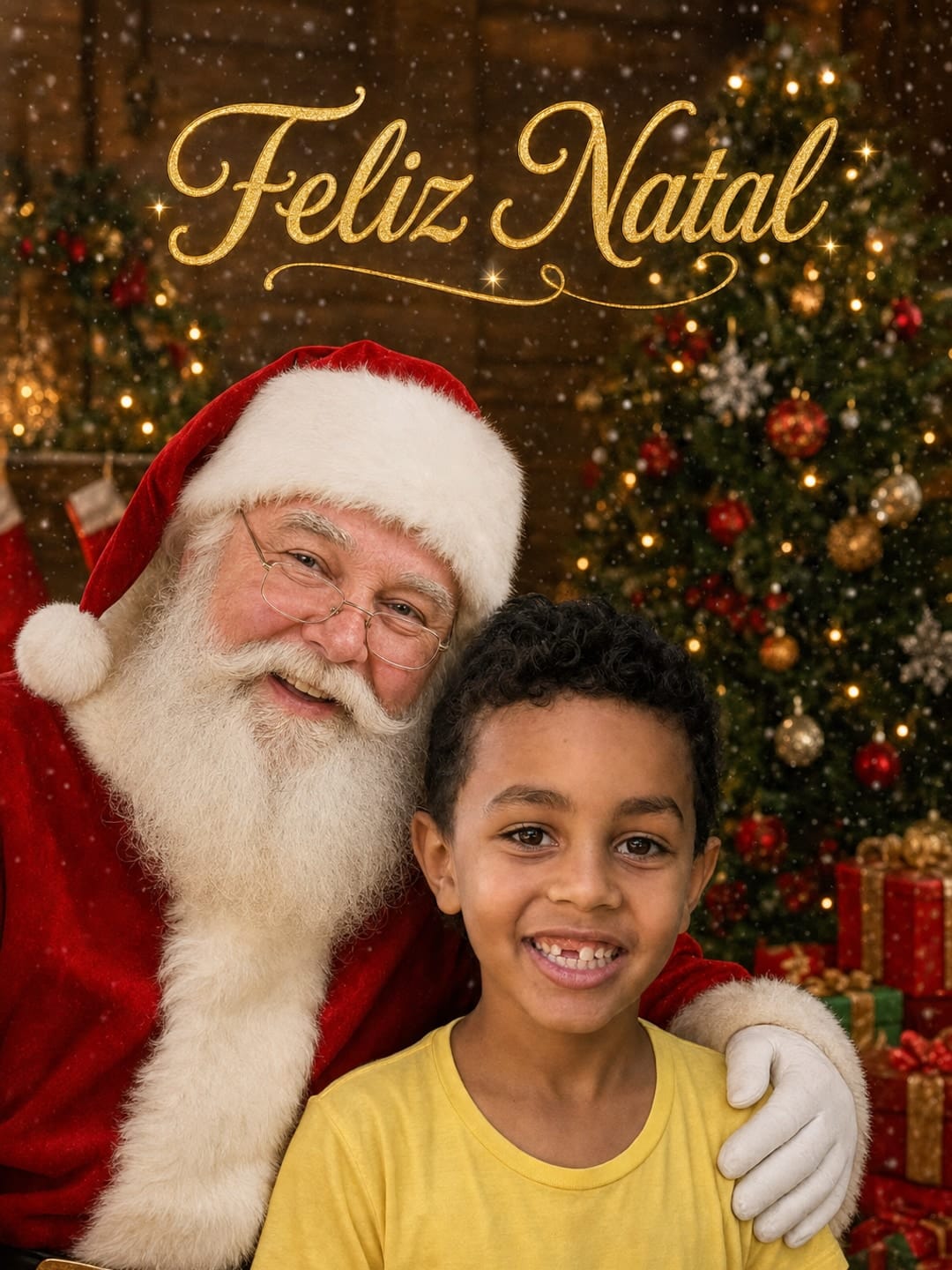 O mesmo menino na montagem com o Papai Noel